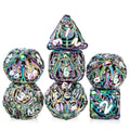 18mm Rainbow Hollow Skull Metal Dice Set with Metal Box for D&D & RPG Games-D4/D6/D8/D10/D12/D20/D%/Polyhedral