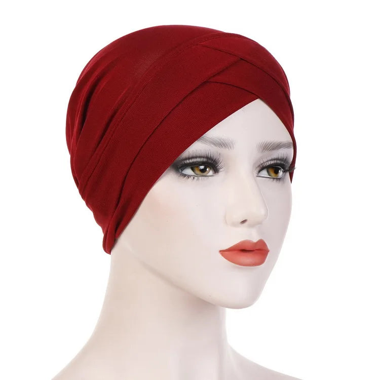 New Stretch Fabric Forehead Cross Muslim Base Hat Crystal Hemp Hat Turban Hat