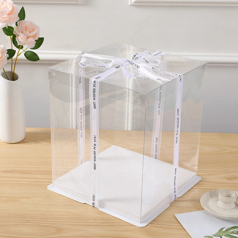 Transparent Plastic Single Double Three Layers Custom Logo Square Cake Box for Birthday