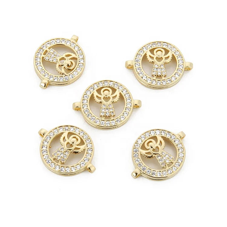 Brass Inlaid Zircon Gold Fashionable Angel Girl Pendant Charm Connector for DIY Bracelet Necklace