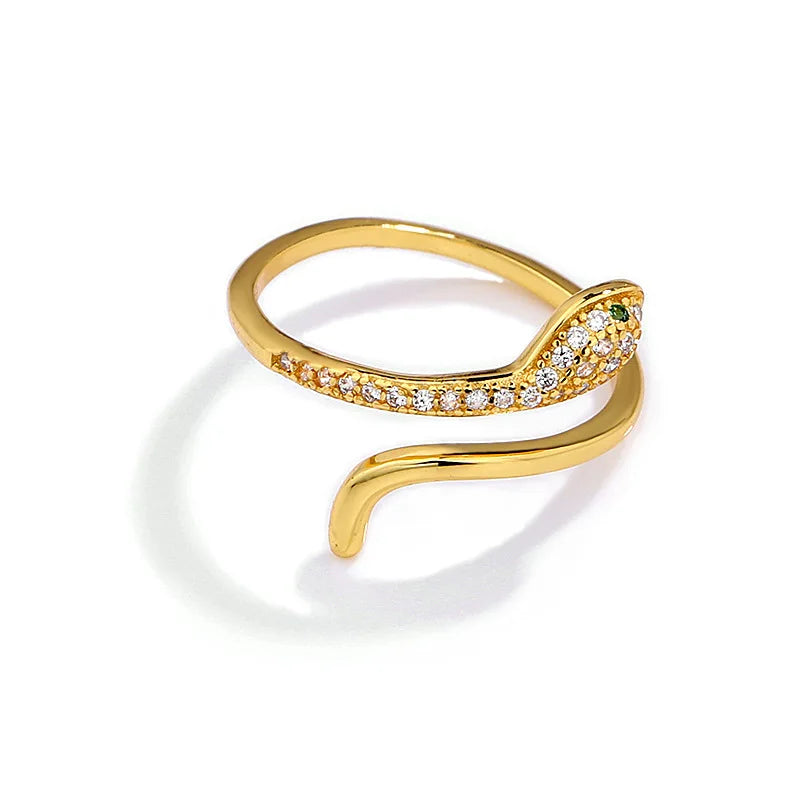Trendy Wholesale 18K Gold Plated Zircon Snake Adjustable Rings 925 Sterling Silver 925 for Women