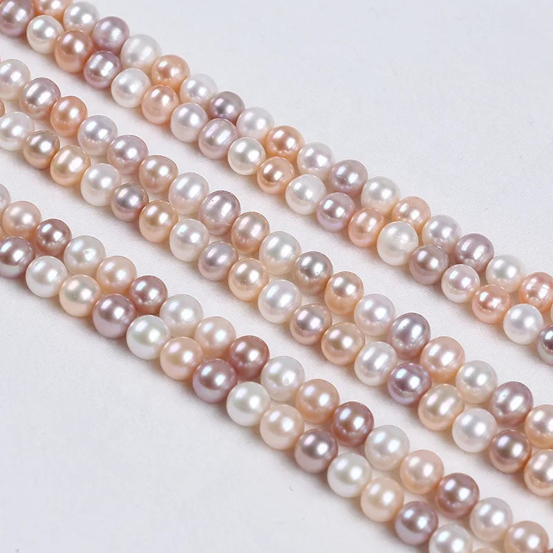 Wholesale 8-9mm White Pink Purple Mixed Color Round Shape Freshwater Loose Pearls Beads Strand Jewelry