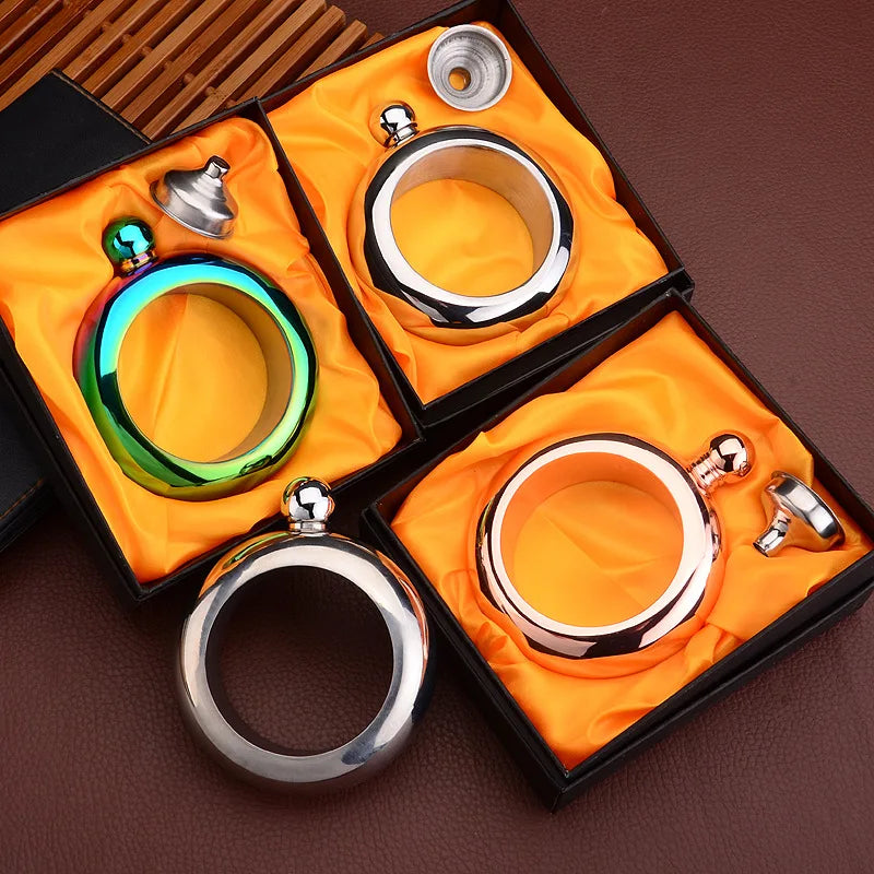 Metal Whisky Stainless Steel Round 100ml Eco Friendly 3.5oz Liquor Bracelet Lighter Womens Ladies Hip Flask