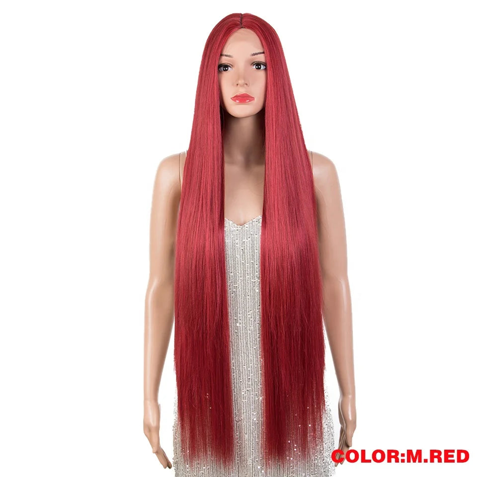 Joedir Cosplay Wigs for Black Women Long Straight Synthetic Lace Wig 38 Inch Pink Ombre Blonde High Temperature Heat Resistance