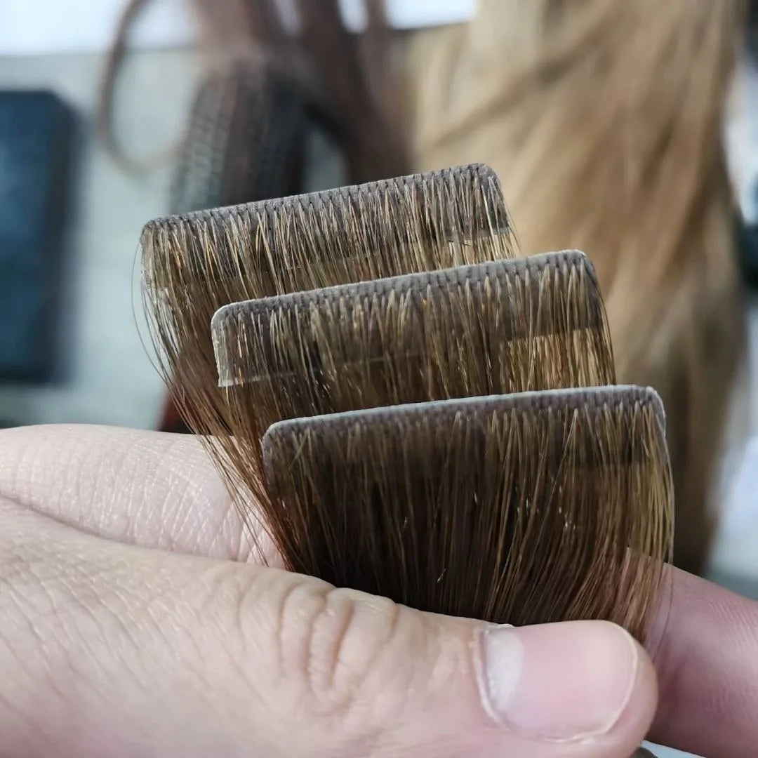 Super Thickness 10A Grade Russian Remy Human Virgin Hair Regular Wave Balayage Highlight Customized Color Tape-In Machine Double