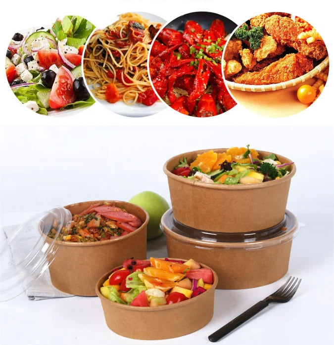 Food Grade Biodegradable Packaging Disposable Soup Kraft Paper Bowl With Lid for Rice noddle and Soup Bowl