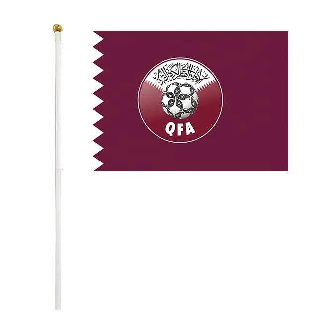 High Quality  Hand Flag Customized 100% Polyester Qatar Football Team Hand Waving Flag Wholesale Mini Flag