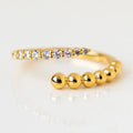 ROXI 925 Sterling Silver Beads Diamond Adjustable Open Ring in 18k Gold Plated