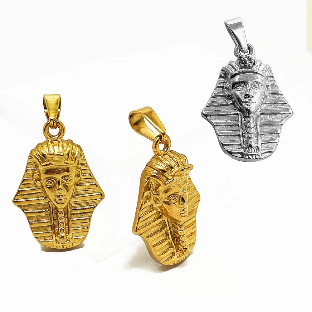 PVD Gold Egyptian King Tut Pendant Stainless Steel Egypt Queen Nefertiti Pendant Ankh Cross Jewelry Pharaoh Pendant Women