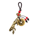 Vintage Brass Animal Tiger Keyring Lanyard Pendants Handmade Rope Chinese Five Emperors Coins Feng Shui Car Key Chains Hangings