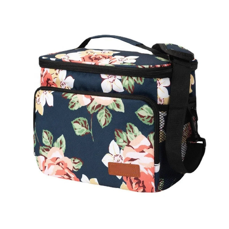 Hot Sell Polyester Printed Large Capacity Multi-functional Women Portable Waterproof  Insulation Thermal Lunch Cooler Bag