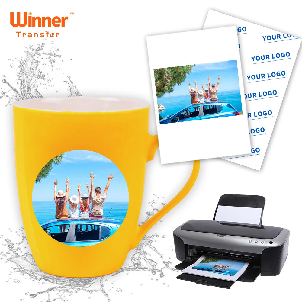 Hot Sale Pack of 100 Sheets Washable Water Slide Transfer Paper for Inkjet Printers Tumblers Mugs Glasses DIY