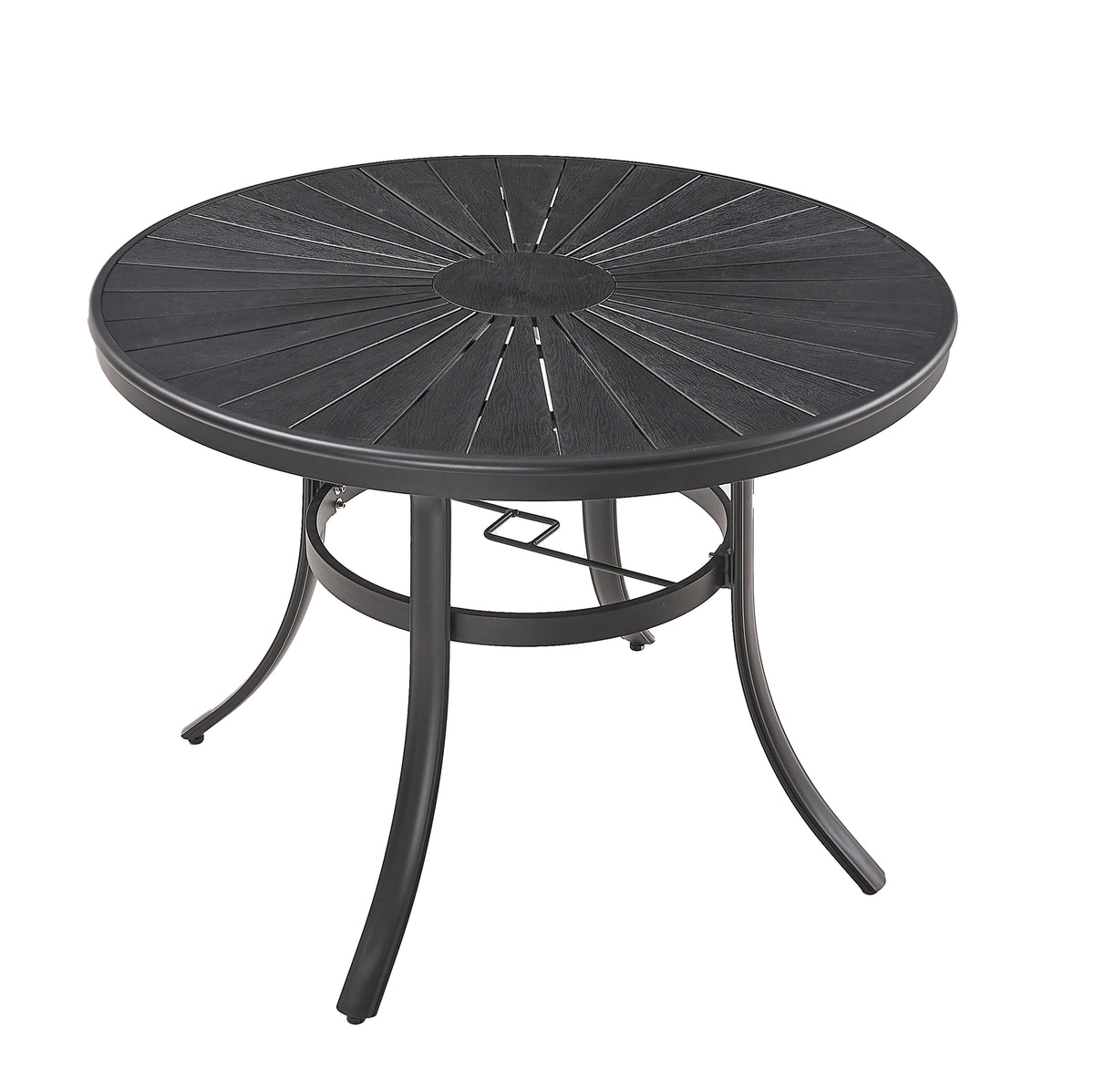 Sun Leisure Outdoor Courtyard Plastic Wood Round Table Garden and Cafe Table Aluminum With 4 Seats
