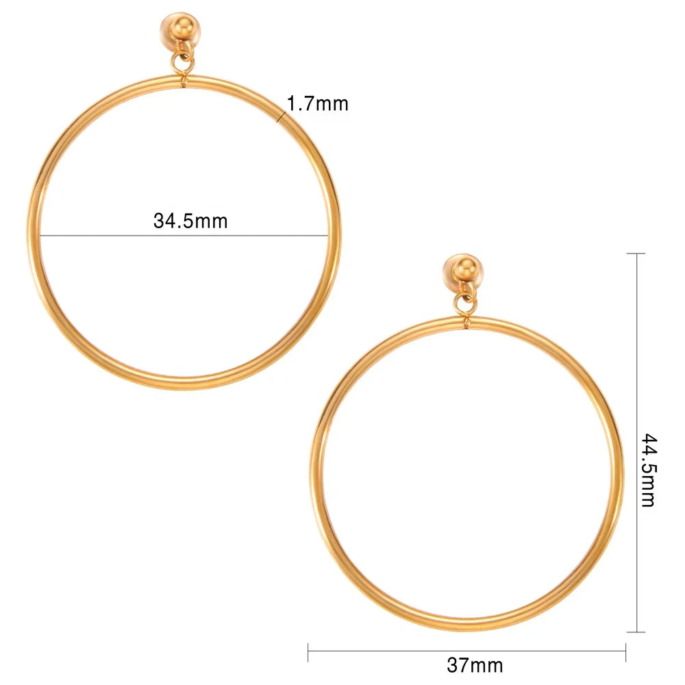 Simple Plain Gold Color Metal Hoop Earrings Fashion Big Circle Hoops Statement Earrings for Women Party Jewelry