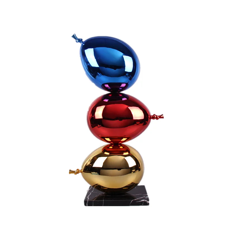 Colorful Balloon Sculpture with Gold Red and Blue Finish for Modern Home Office and Art Gallery Decoration