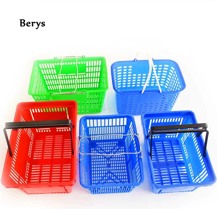 Berys Customized Blue & Red 20L PP Nestable Food Fruit Picking Basket Supermarket Shopping Basket with Handle Model BYS-B005