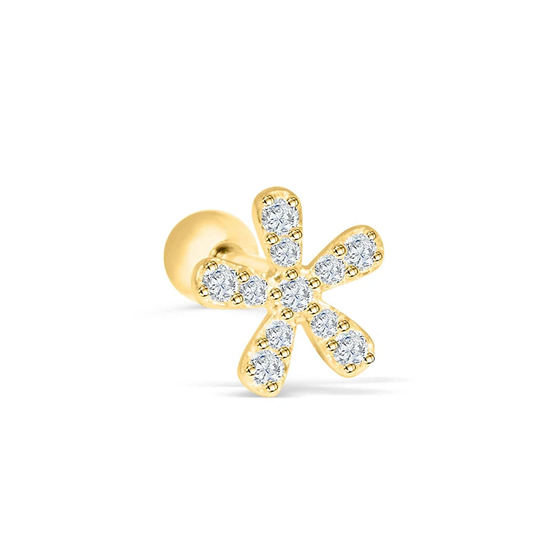 ROXI S925 Sterling Silver Flower Small Daisy Diamond Thread Piercing Stud Earrings