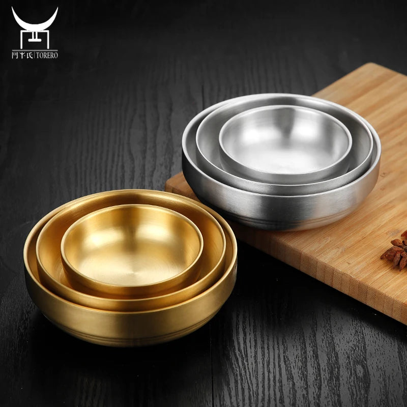 Double Wall Gold Stainless Steel Tomato Salad Pepper Sauce Dish Soy Sauce Dish Food Barbecue Round Small Dish