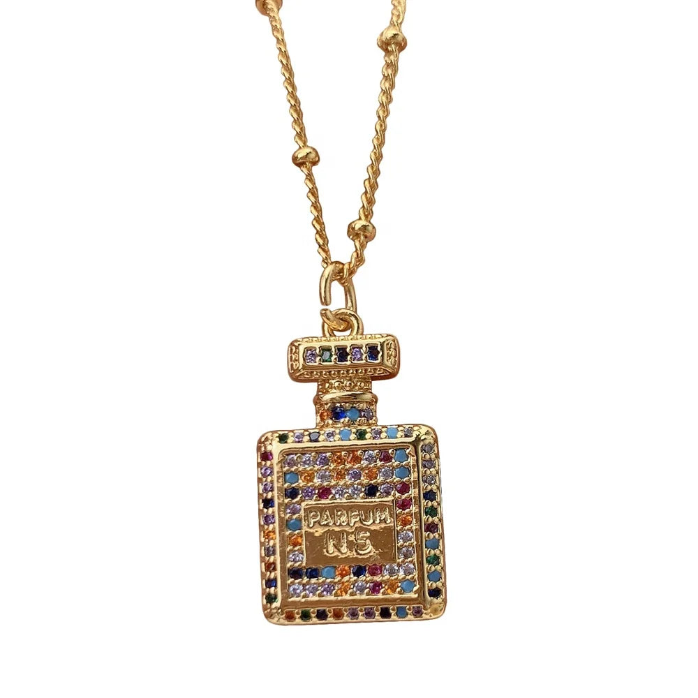 Wholesale Zircon Perfume Bottle Pendant Choker Necklace for Women Fashion Girl Jewelry