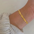 Trendy Hip Hop Jewelry Layered Adjusted Stainless Steel Bracelet Double Twisted 18K Gold Herringbone Flat Snake Chain Bracelet