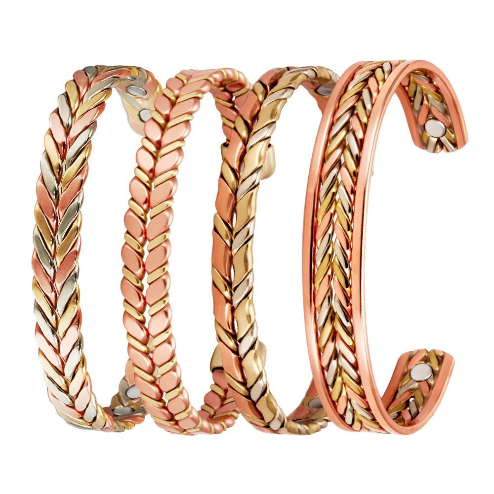 Energinox Wholesale Handcrafted 3 Tone Braid Healing Chakra Yoga Mantra Jewelry Therapy Magnetic Copper Bracelets for Arthritis