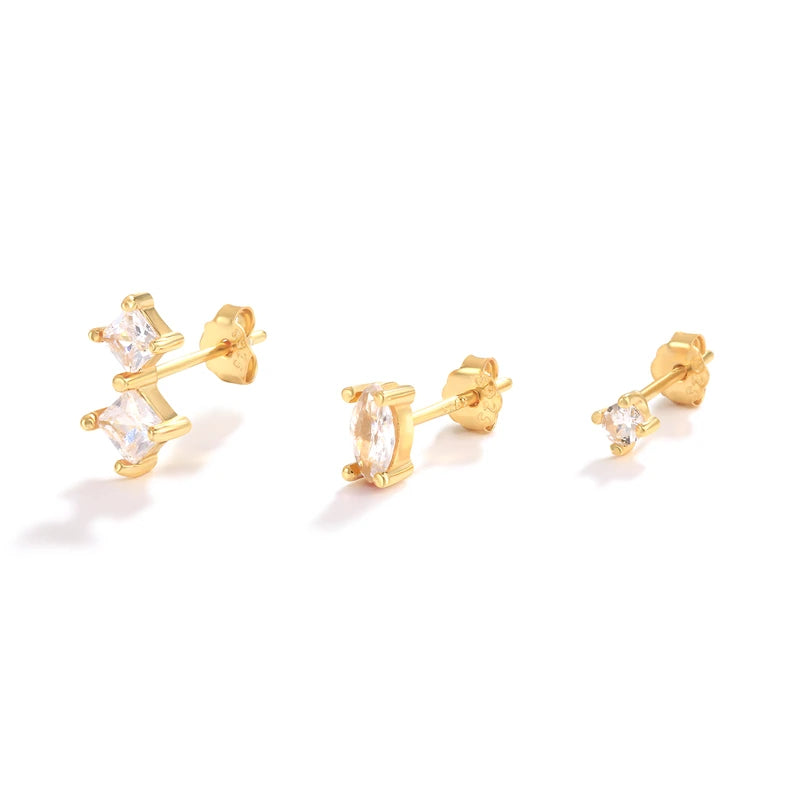 925 Silver Stud Earring Jewelry 925 Sterling Silver Diamond Stud Earrings Set 3 Piece Small Zircon Earrings Jewelry for Women