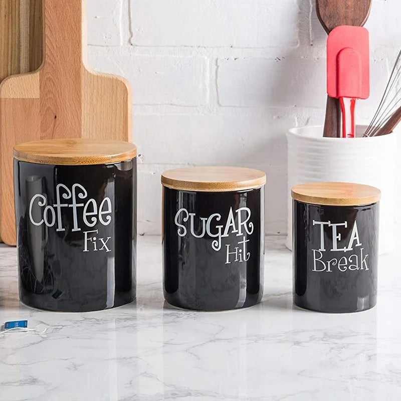 Top Seller 2022 Nordic Light Luxury Household Ceramic Coffee Tea Sugar Jar Food Storage Container with Bamboo Lid