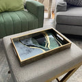 Amazing and Luxe Glass Tray with Print Abstract Emerald and Bronzing Decorative Luxury Marble Gold Serving Tray