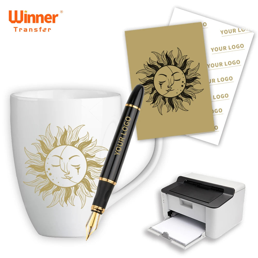 Backing Paper Customization 100 Pieces Gold Effect Laser Heat Transfer Paper Vinyl for DIY Custom Cups