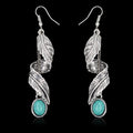 Ethnic Tribal Jewelry Silver Earring Native Silver Long Link Turquoise Dangle Earring Feather Leaves Curly Hollow Drop Earring MegaBDM