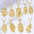 18K Gold Plated Catholic Christian Jesus Head Charm Jewelry Steel Hamsa Hand Necklace Crystal Rhinestone Jesus Piece Necklace