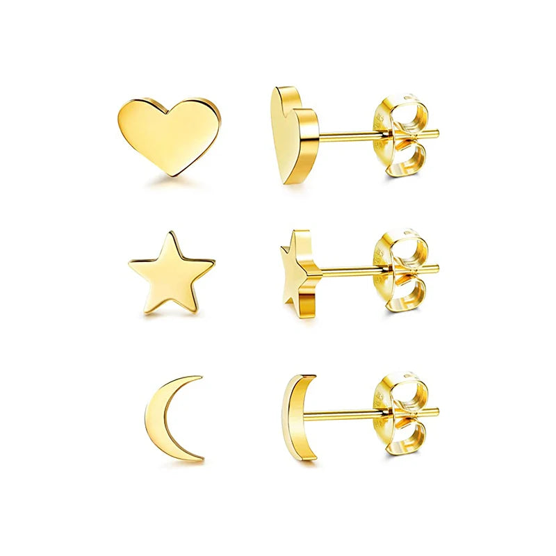 ROXI 3pcs/set S925 Sterling Silver Fashion Simple Mini Geometric Heart Star Moon Set Earrings