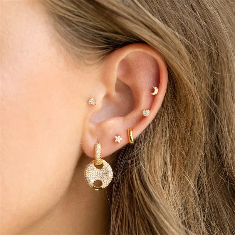 ROXI 4-piece Set S925 Sterling Silver Star Crescent Heart Shaped Triangle Zircon Pierced Earrings