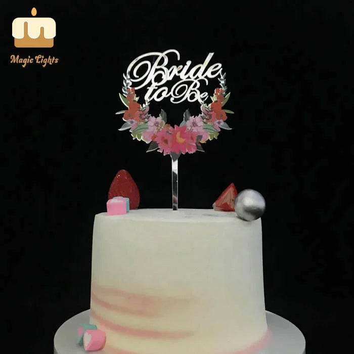 Magic Lights KUV-11 UV Color Printing Silver Acrylic Birthday Cake Topper with Flower Mix Colors 10.5x16cm