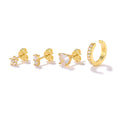 ROXI Small Flower Pearl love Heart Stud Earring Set Zircon Hoop Earring Ear Clip Four-piece Set