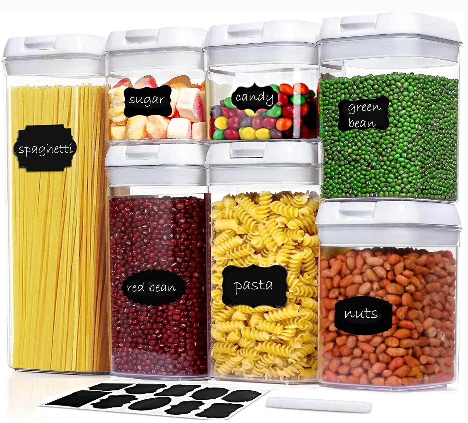 Large Cereal 7 Pieces Airtight Food Storage Container Set Dry Goods Pantry Organization Plastic Clear Kitchen Food Box