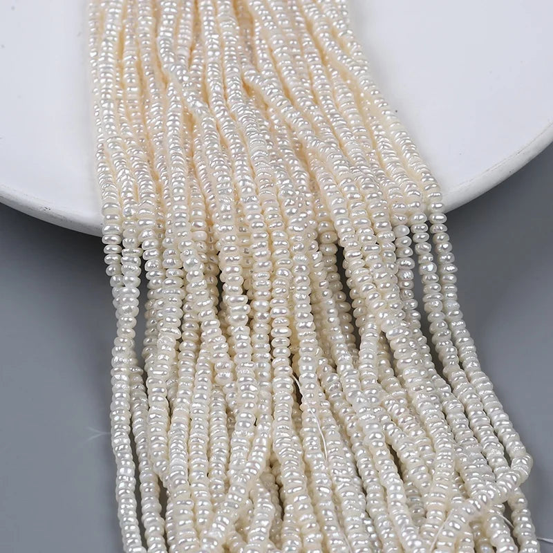 Wholesale 3.5-4mm Natural White Flat Freshwater Loose Pearls String Strand Jewelry for Making Necklace