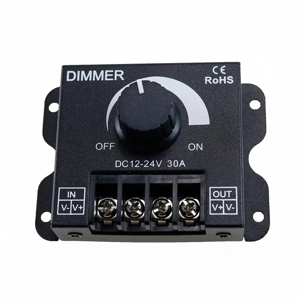 30A LED Dimmer DC 12V 24V 360W Adjustable Brightness Lamp Bulb Strip Driver Single Color Controller