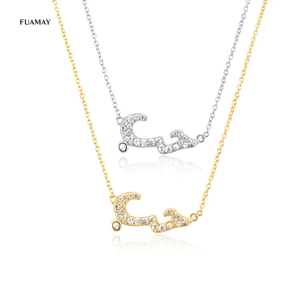 FUAMAY 925 Silver Gold Arabic Love CZ Charm Long Diamond Necklace Women Luxury Jewelry Necklaces