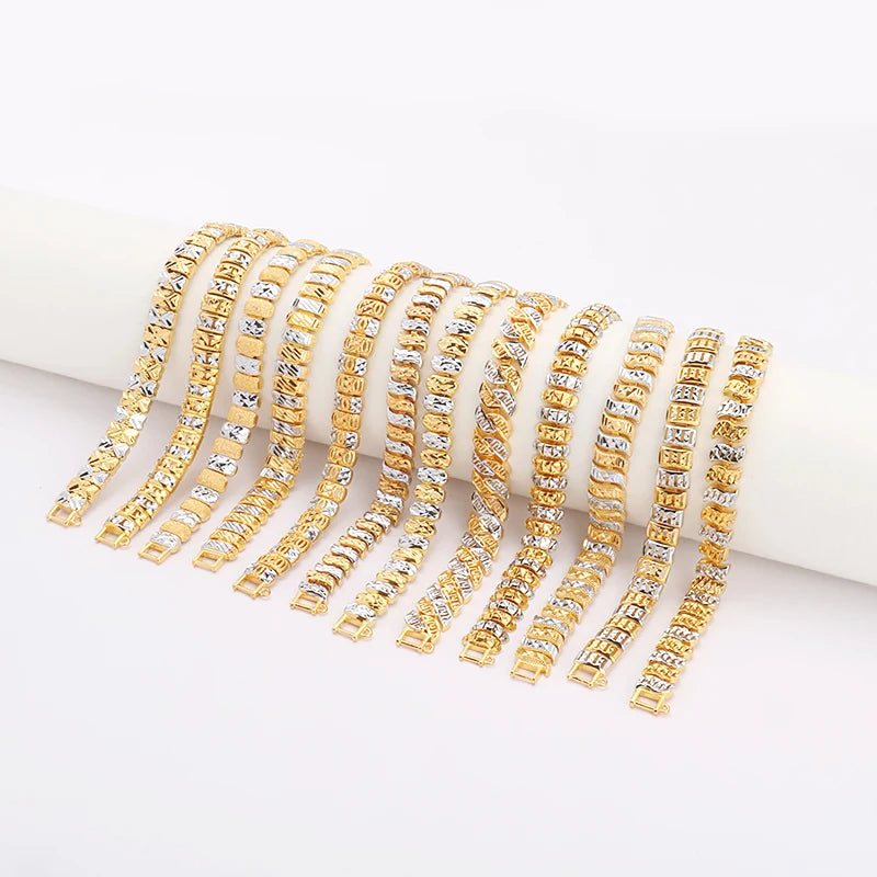 New Pure Gold Color Cable Chain Bracelets for Women GirlsFashion 24k Gold Gp 8mm Wide Bracelet 18cm Long