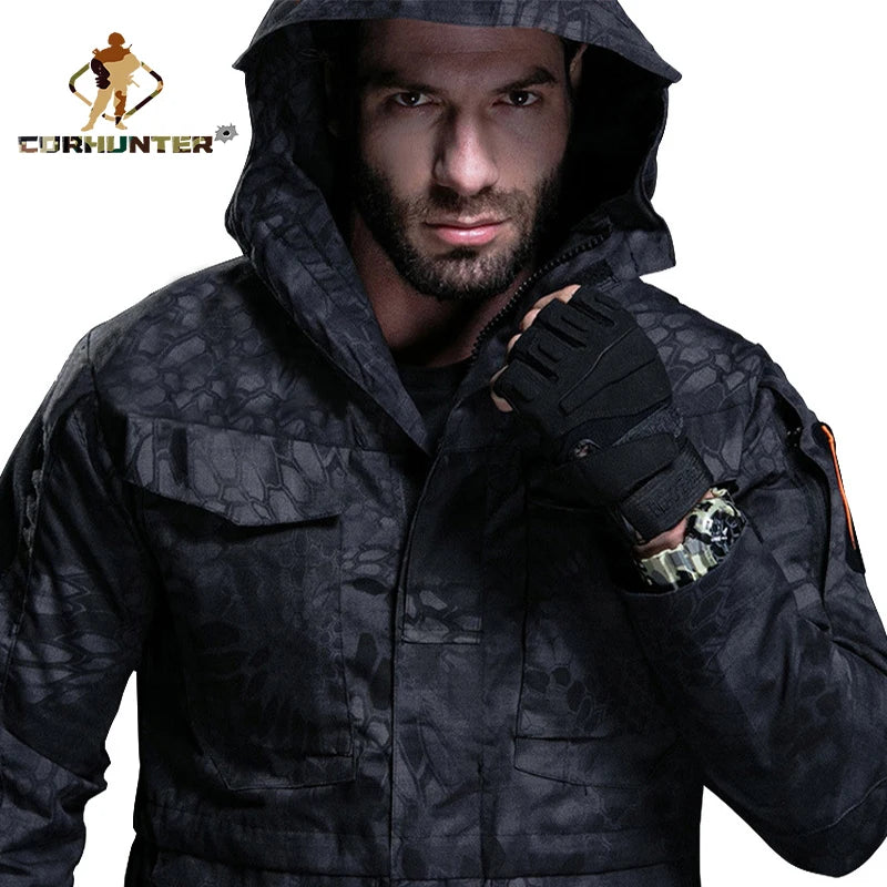 Winter Outdoor Custom Black Waterproof Tactical Zipper Rainproof Camouflage Double Layer Rocker Men's Large Size Jacket