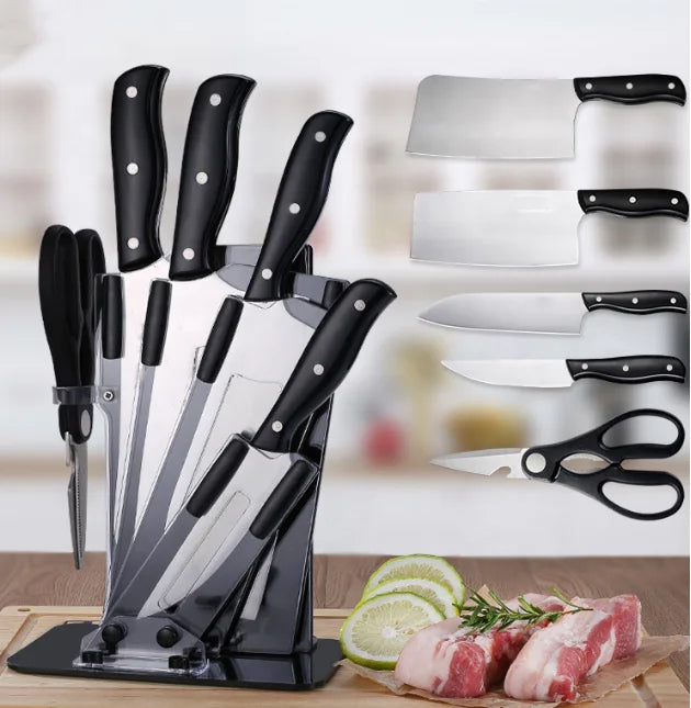 China Family Beginner 6 Piece Kitchen Knife Set Black German Stainless Steel Chef Messerset for Bone Cutting