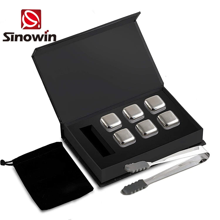 Stainless Steel Reusable Whiskey Chilling Stones Set of 8 with Tongs-Eco-Friendly Bar & Wine Accessory for Weddings Portable Use