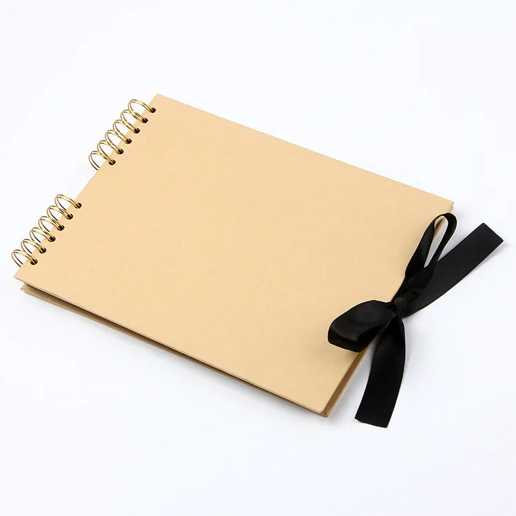 8x12 Inches DIY Handmade Baby Memory Book Spiral Binding Black Photo Album With Bow Ribbon