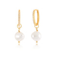 ROXI Hot Sale S925 Sterling Silver Baroque Shaped Pearl Diamond Hoop Earrings Rhodium Plated
