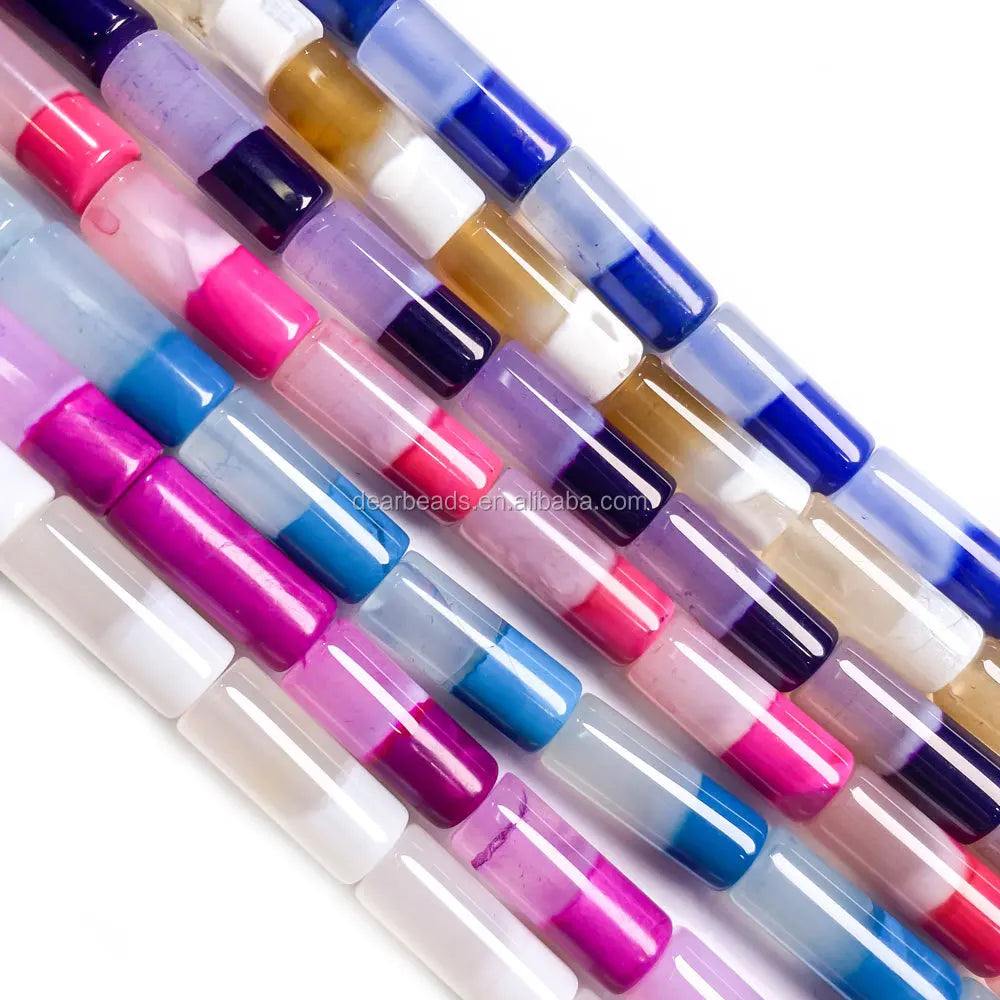 Wholesale Two-color Tube Beads Dyed Agate Loose Beads for DIY Jewelry Making 5mm 20mm
