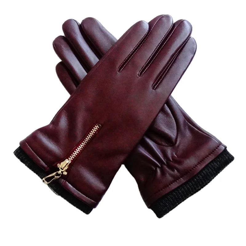Sample Support Goatskin Sheepskin Leather Gloves Wool Lining Wholesale Cheap Winter Outdoor Cycling Daily Party Beach Travel