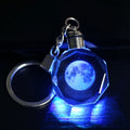 Hot Sale Crystal Moon Key Chain Laser Engraved Pendant Hanging Gift Miniature Moon Keychain Led Light Colorful Glass Key Ring