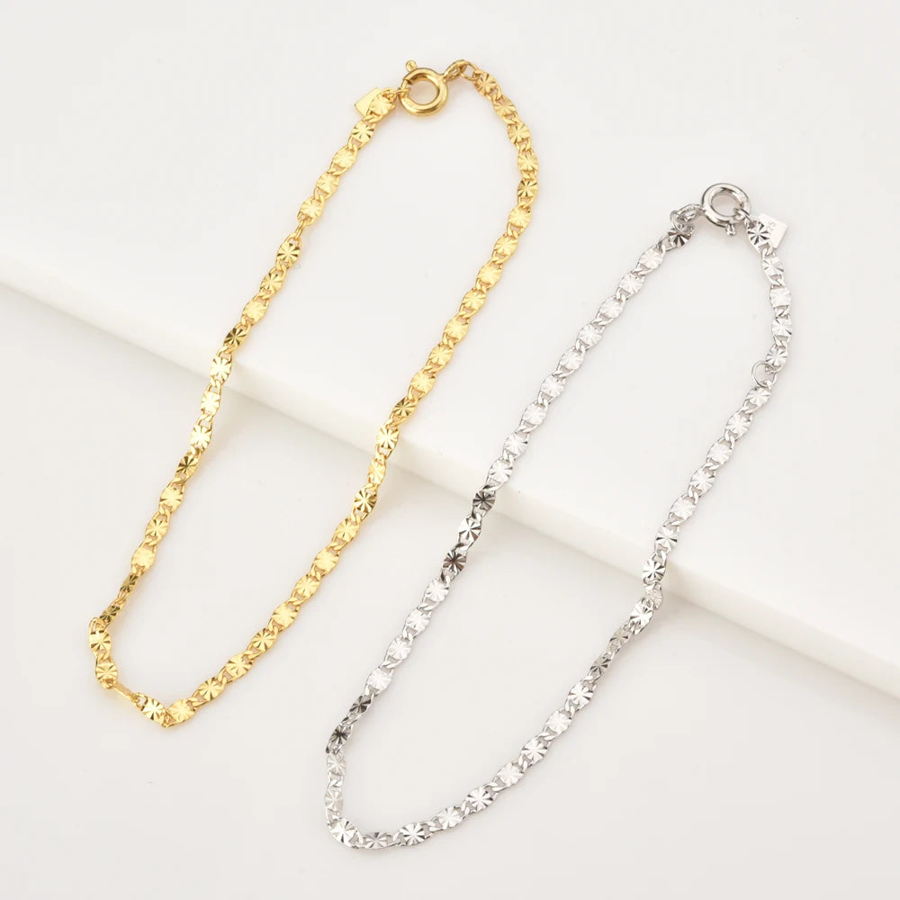 FUAMAY Woman Shiny 925 Silver Interlocked Mariner Link Bracelet Gold Plated Adjustable Minimalist Simple Gift Party Wristband