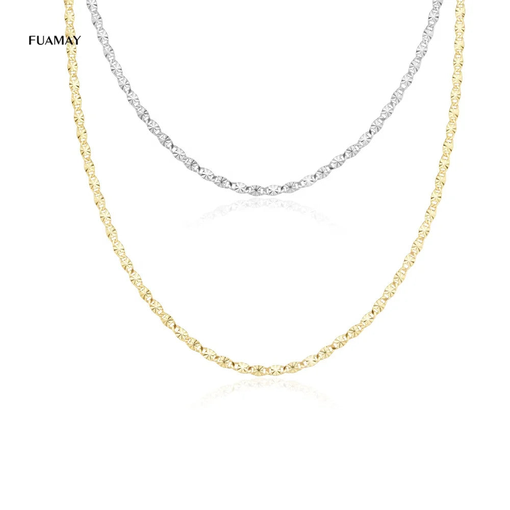 FUAMAY Woman Shiny Interlocked Mariner Link Zircon 92.5% Sterling Silver Gold Plated Adjustable Minimalist Choker Necklace